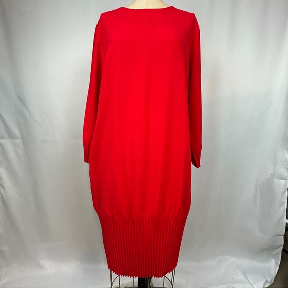 COS Red Long Sleeve Midi Pleated Raw Hem Dress Size 10 - Picture 5 of 15